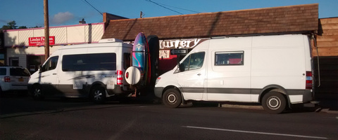 White Sprinter Vans on a steak date at the Mesquitery!