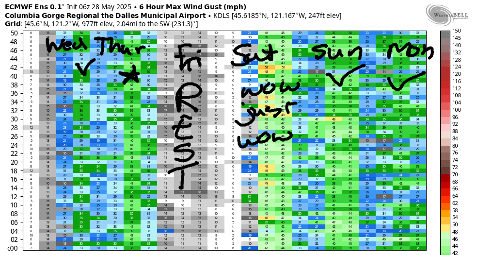 extended gorge wind forecast ECMWF model ensemble