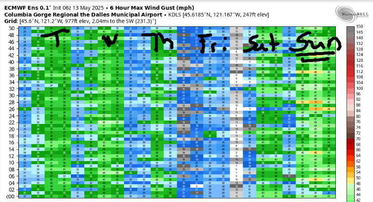 ensemble gorge wind forecast for the next week